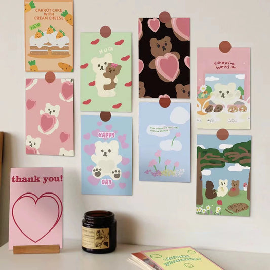 Kawaii Bear & Forest Friends Postcard Set – 10 Aesthetic Mini Posters 10×15 cm