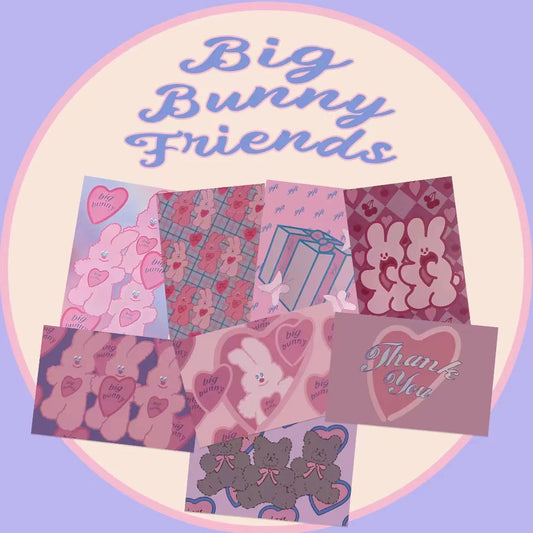 Big Bunny Friends Kawaii Postcard Set – 10 Pink Bunny Mini Posters 10×15 cm