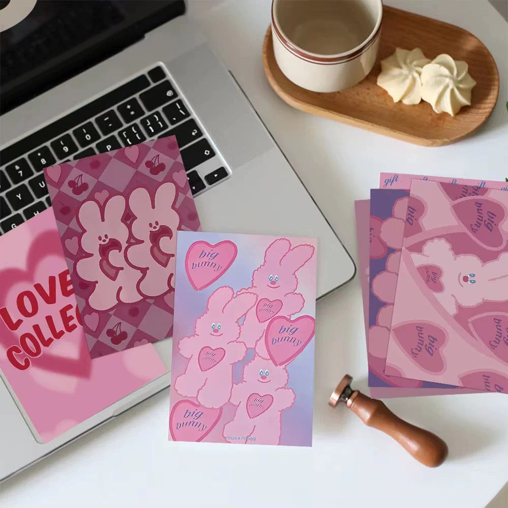 Big Bunny Friends Kawaii Postcard Set – 10 Pink Bunny Mini Posters 10×15 cm