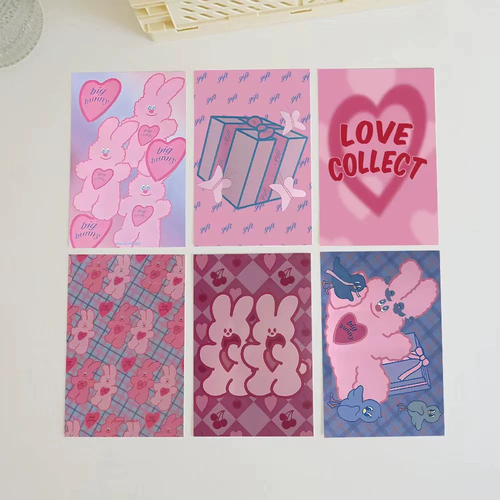 Big Bunny Friends Kawaii Postcard Set – 10 Pink Bunny Mini Posters 10×15 cm